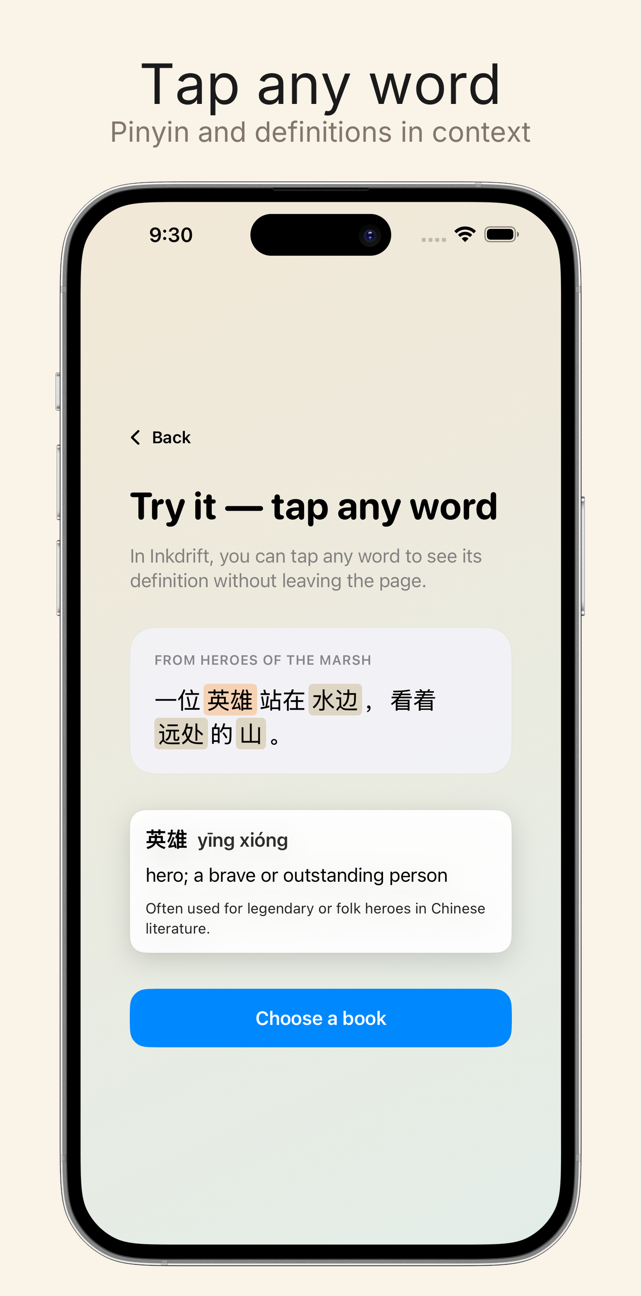 Tap any word for pinyin and a definition