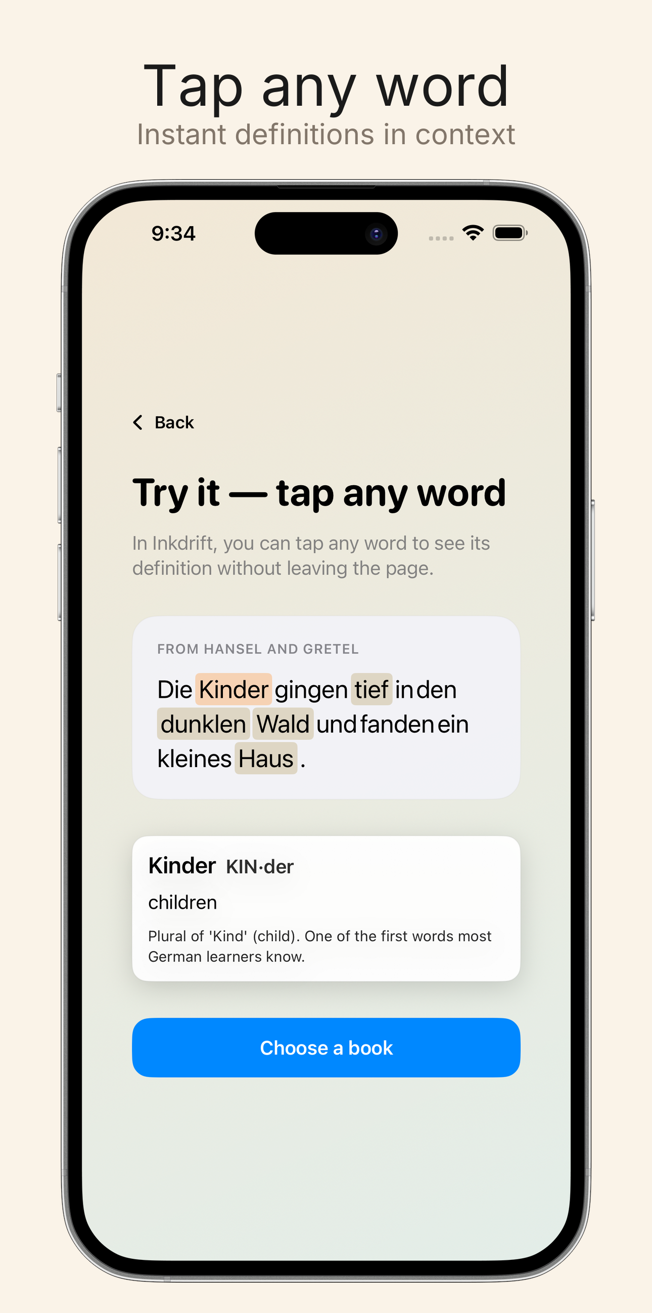Tap any word for its meaning in context
