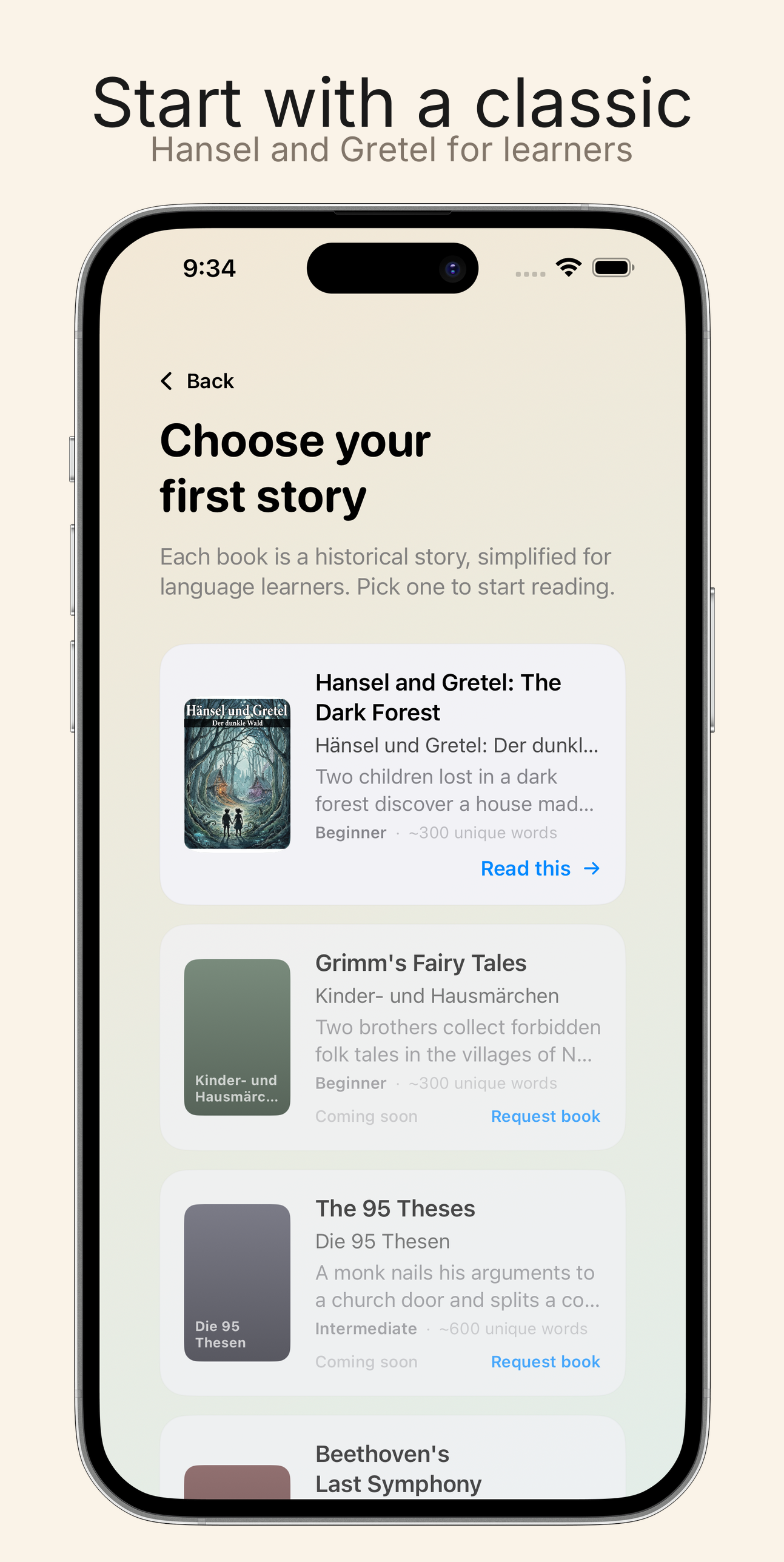 Start with Hansel and Gretel