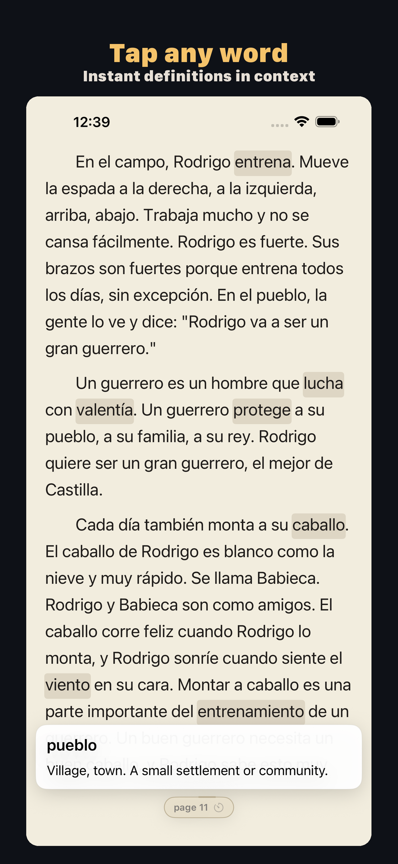 Reading with word definitions